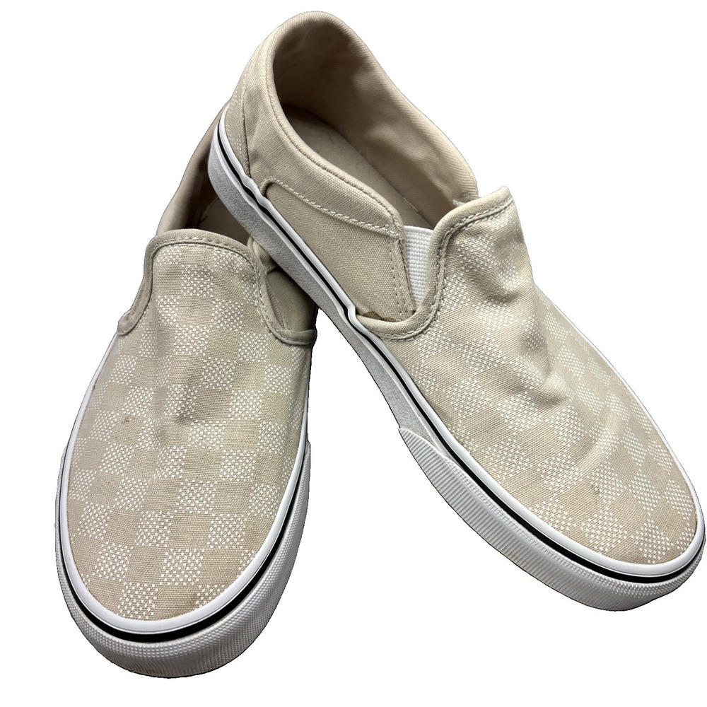 Vans Classic‎ Slip-On Checkerboard Beige Canvas Women US 7